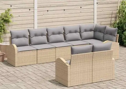 Set de canapea pentru grădină cu 8 piese și perne, bej, din poliratan - 3/5