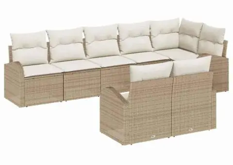 Set canapea de grădină 8 piese și perne, bej, din ratan poliesteric - 2/5
