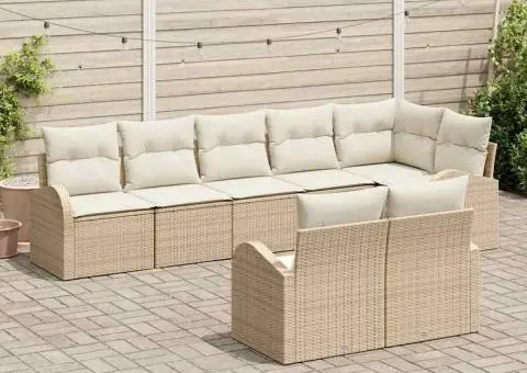 Set canapea de grădină 8 piese și perne, bej, din ratan poliesteric - 3/5