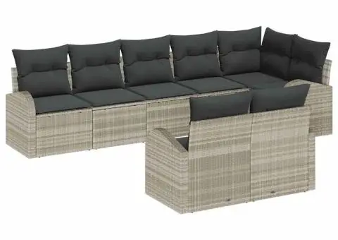 Set de canapele de grădină, 8 piese, cu perne gri deschis din poliratan - 2/5