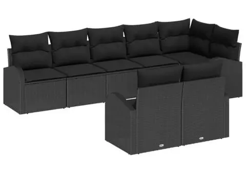 Set de canapele de grădină cu 8 piese, cu perne, din ratan negru - 2/5