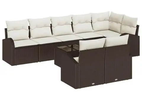 Set de Canapea de Grădină cu 8 Piese și Perne Gri din Poliratan - 2/5