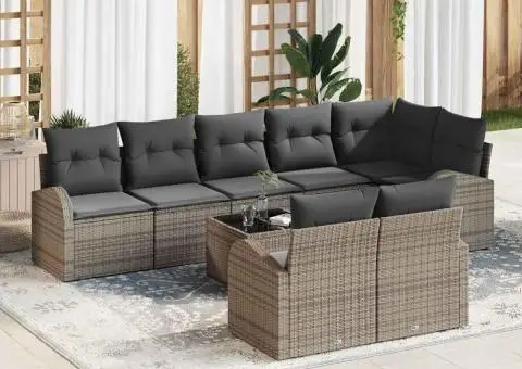 Set de canapea pentru grădină cu 9 piese, cu perne, gri, din poliratan - 1/5