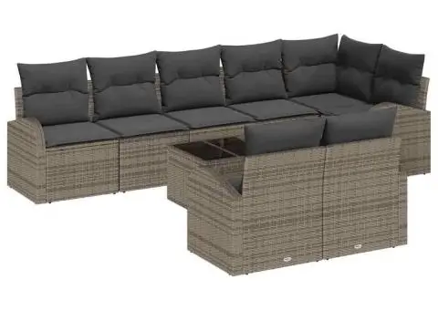 Set de canapea pentru grădină cu 9 piese, cu perne, gri, din poliratan - 2/5