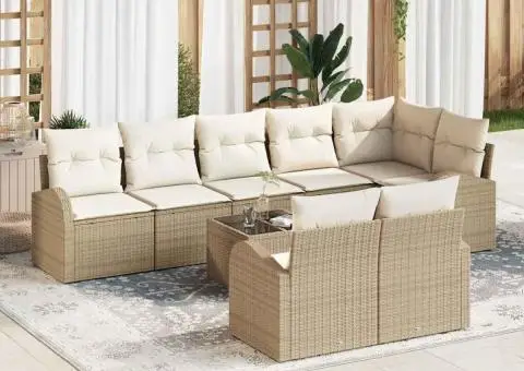 Set de canapea de grădină cu 9 piese și perne maro, ratan sintetic - 1/5