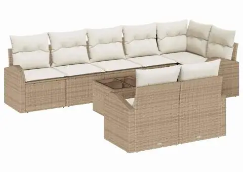 Set de canapea de grădină cu 9 piese și perne maro, ratan sintetic - 2/5