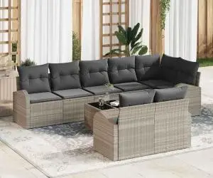 vidaXL Set de canapea de grădină 9 piese cu perne gri din ratan sintetic