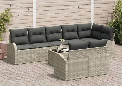 Set de canapea de grădină 9 piese cu perne gri din ratan sintetic - 3/5