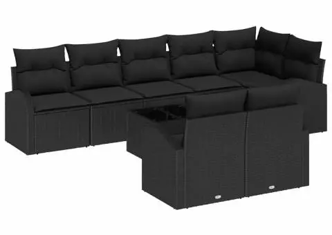 Set de canapele de grădină cu 9 piese și perne, Crem, Ratan sintetic - 2/5