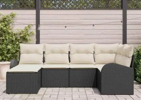 Set de canapea de grădină 6 piese cu perne Negru Poliratan - 3/5