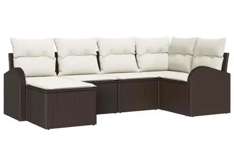 Set de canapea de grădină 6 piese cu perne Maro Poliratan - 2/5