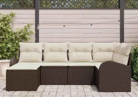 Set de canapea de grădină 6 piese cu perne Maro Poliratan - 3/5