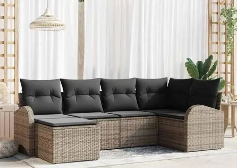 Set de 6 canapele pentru grădină cu perne gri din poliratan - 1/5