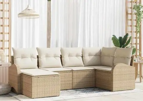 Set de 6 canapele de grădină cu perne Bej din ratan poli - 1/5