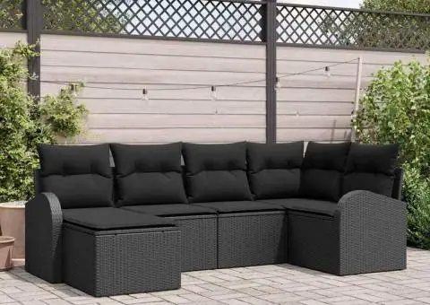 Set de canapea de grădină cu perne Negru Poliratan - 1/5