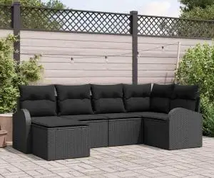vidaXL Set de canapea de grădină cu perne Negru Poliratan