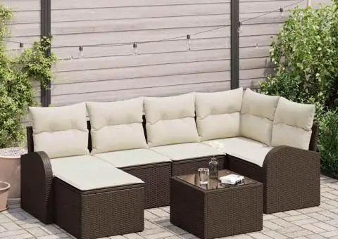 Set de Canapea de Grădină cu 6 Piese și Perne Gri Poliratan - 1/5