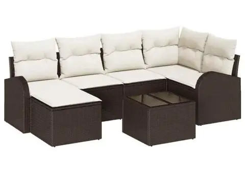 Set de Canapea de Grădină cu 6 Piese și Perne Gri Poliratan - 2/5