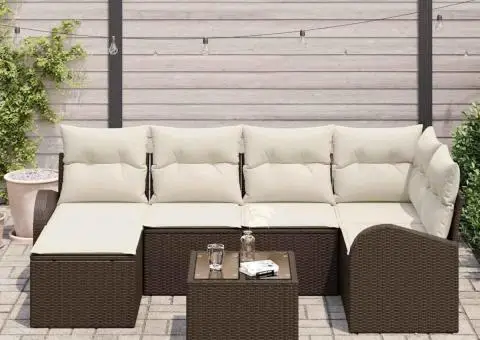 Set de Canapea de Grădină cu 6 Piese și Perne Gri Poliratan - 3/5