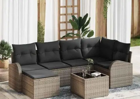 Set de canapele cu perne 6 piese negru ratan sintetic - 1/5