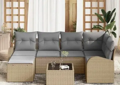 Set canapea grădină cu perne negre poliratan - 3/5