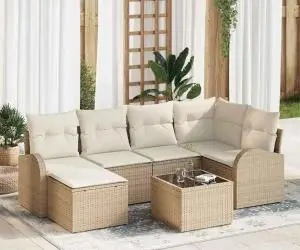 vidaXL Set de canapea 7 piese cu perne Maro Poliratan
