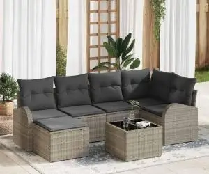 vidaXL Set Canapea Grădină de 7 Piese cu Perne Gri Ratan Poli