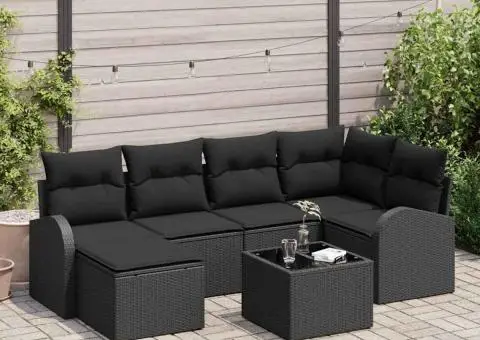 Set de canapea pentru grădină cu pernă, bej, ratan polimerizat - 1/5