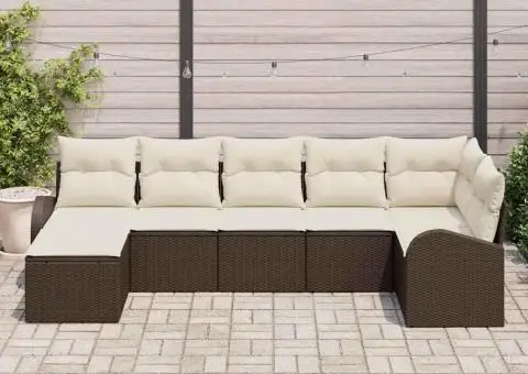 Set de canapea de grădină cu 7 piese și perne maro din poliratan - 3/5