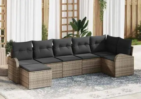 Set de canapea de grădină 7 piese cu perne Gri din poliratan - 1/5