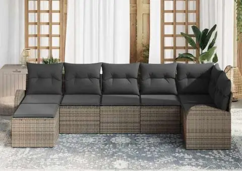 Set de canapea de grădină 7 piese cu perne Gri din poliratan - 3/5