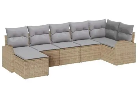 Set de canapea de grădină 7 piese cu perne Bej din ratan poliester - 2/5