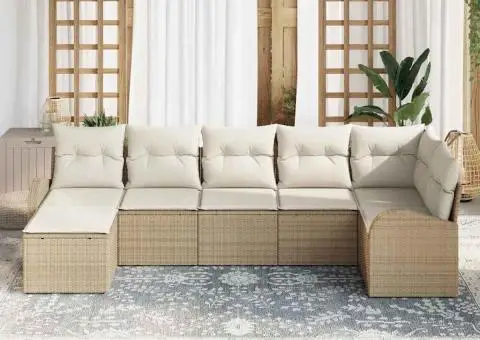 Set de Sofa de Grădină cu Perne Bej din Ratan Poli - 3/5