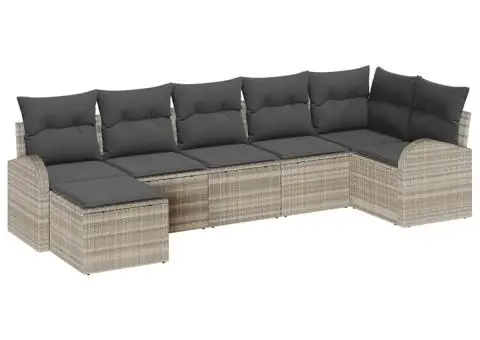 Set de canapea de grădină 7 piese cu perne gri deschis din ratan - 2/5