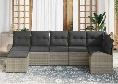 Set de canapea de grădină 7 piese cu perne gri deschis din ratan - 3/5