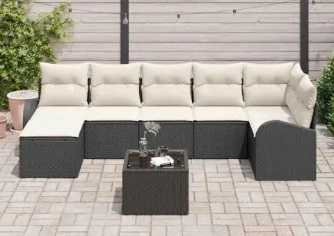 Set de Canapele pentru Grădină cu Pernuțe de 7 Piese Maro Ratan Poli - 3/5