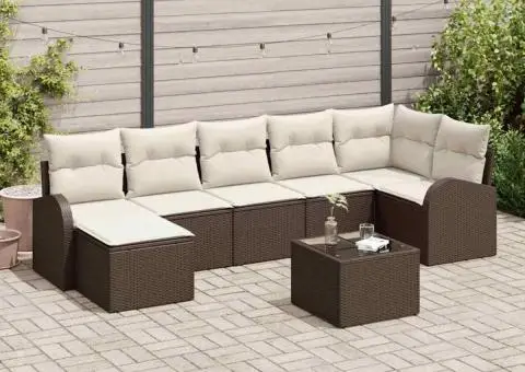 Set canapea grădină 7 piese cu pernuțe gri din poliratan - 1/5