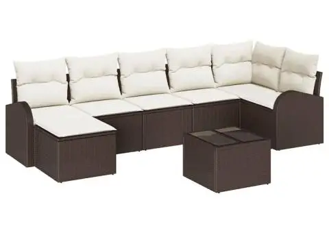 Set canapea grădină 7 piese cu pernuțe gri din poliratan - 2/5