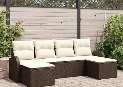 Set canapea de grădină cu perne maro din ratan poliester - 1/5