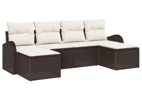 Set canapea de grădină cu perne maro din ratan poliester - 2/5