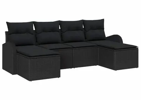 Set de canapea de 6 piese cu perne, negru poliratan - 2/5