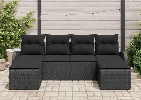 Set de canapea de 6 piese cu perne, negru poliratan - 3/5