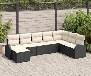 vidaXL Set Canapea Grădină 8 Piese Perne Negru Ratan Poliester