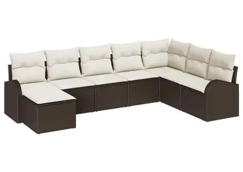 Set Canapele Grădină 8 Piese Pernuțe Ratan Poly Maro - 2/5