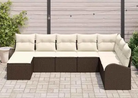 Set Canapele Grădină 8 Piese Pernuțe Ratan Poly Maro - 3/5