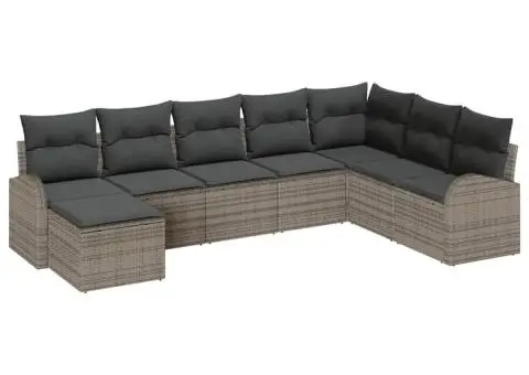 Setul de Canapea de Gradina cu 8 Piese si Perne Gri din Ratan Poli - 2/5