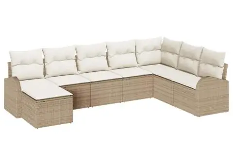 Set de canapea pentru grădină 8 piese cu perne Bej din ratan poliester - 2/5