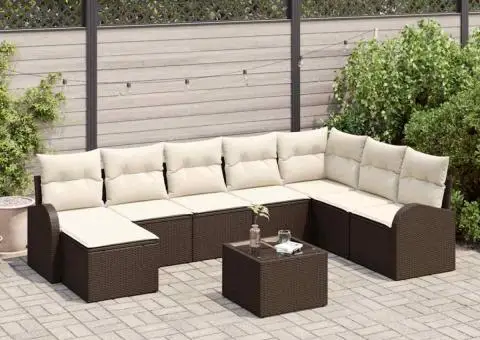 Set de canapea de grădină 8 piese cu perne gri din poliratan - 1/5