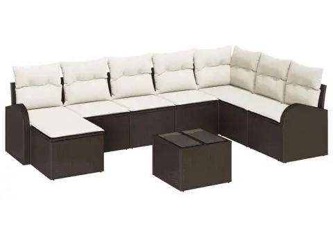 Set de canapea de grădină 8 piese cu perne gri din poliratan - 2/5