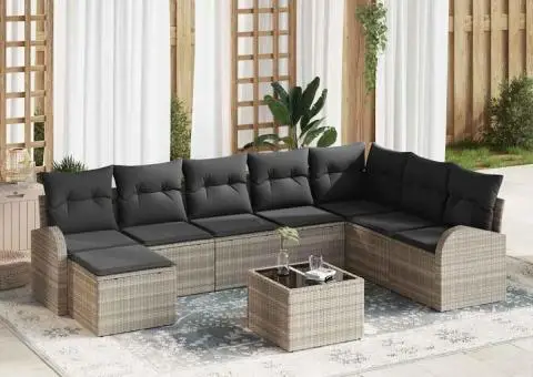 Set de canapea de grădină cu 9 piese și perne Gri Ratan Poly - 1/5